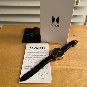 MVMT Black Leather and Rose Gold Watch - women’s